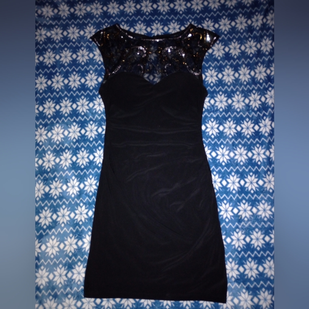 B Darlin Black Dress with Sequin Accents